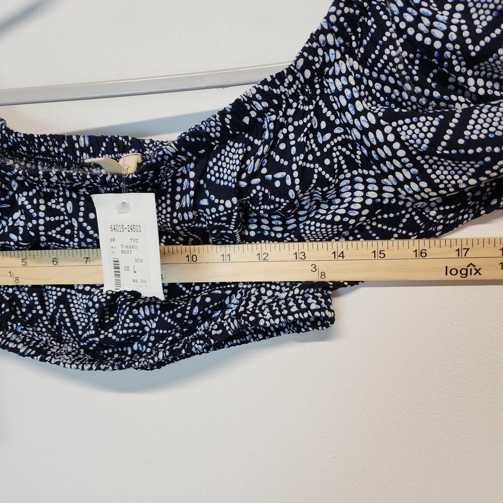 Womens Flutter Ruffle Sleeve Crop Top Size L Geo Blue Elastic Neck Summer Gypsy - Picture 6 of 9